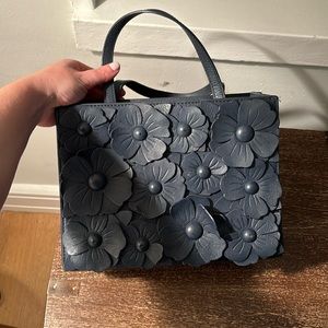 Kate Spade Navy Blue Flowers leather purse with strap